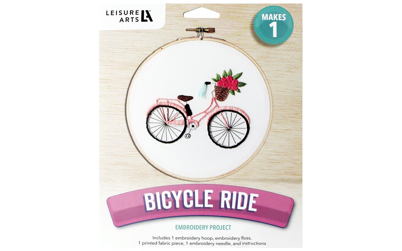 Leisure Arts Embroidery Kit 6 Bicycle Ride - embroidery kit for beginners  - embroidery kit for adults - cross stitch kits - cross stitch kits for  beginners - embroidery patterns